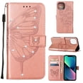 thumbnail image 1 of SaniMore Case for iPhone 15 Pro (6.1" 2023), PU Leather Luxury Embossed Butterfly Glitter Diamond [Wrist Strap & Card Slots & Flip Kickstand] Full-body Shockproof Wallet Cover, Rosegold, 1 of 6