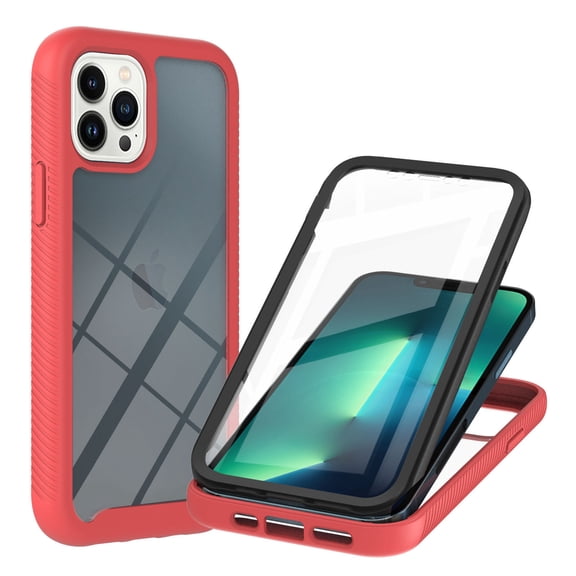 SaniMore Case for iPhone 15 Pro 6.1" 2023 Release, Rugged PC Backplane Soft Silicone Bumper Shockproof Drop Resistant Built-in Screen Protector Wireless Charging Slim & Light Cover, Red