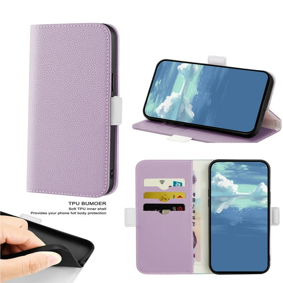 SaniMore Case for iPhone 15 Pro 6.1" 2023, Retro PU Leather Case Lychee Pattern Card Slots Cash Pocket Flip Kickstand Magnetic Clasp Wallet Business All-around Protective Cover - Purple