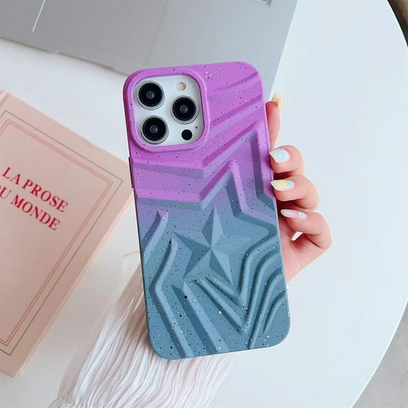 SaniMore Case for iPhone 15 Pro Max, 3D Five-pointed Star Stylish for Girls Women Rugged Gradient Anti-fingerprint Durable Wear-resistant Slim Lightweight Bling Glitter Shell, Purpleblue