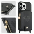 thumbnail image 1 of SaniMore Case for iPhone 15 Pro Max (6.7" 2023), [Crossbody Adjustable Lanyard Zipper Wallet Card Slots] PU Leather Luxury Love Heart Kickstand Magnetic Car Mount Wallet Cover foe Girls Women, Black, 1 of 10