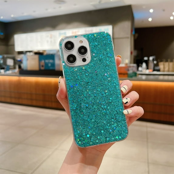 SaniMore Case for iPhone 15 Pro Max (6.7" 2023), Glitter Bling Backplane for Girls Women Luxury Fashion Shockproof Anti-drop Slim Lightweight Shell for iPhone 15 Pro Max 6.7" 2023, Skyblue