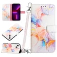 thumbnail image 1 of SaniMore Case for iPhone 15 Pro Max 6.7" 2023, PU Leather Case Luxury Marble Pattern Flip Kickstand Magnetic Clasp Cash Pocket Crossbody Lanyard Fashion Case for Girls Women, White Marble, 1 of 7