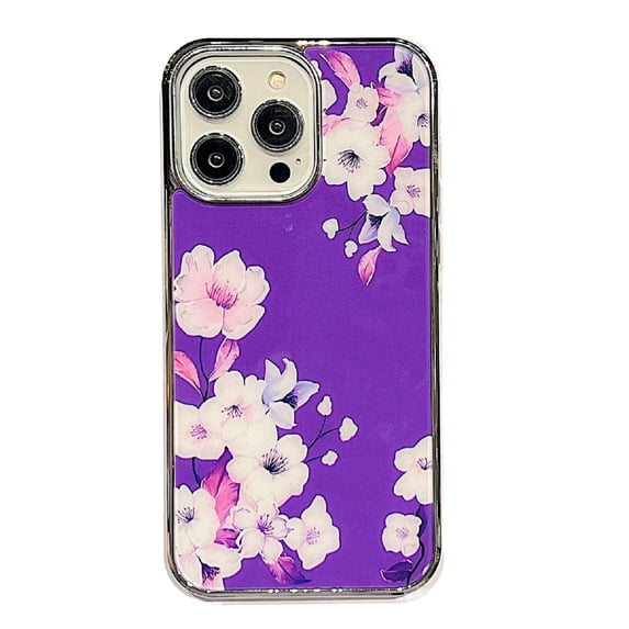 SaniMore Case for iPhone 15 Pro Max (6.7" 2023), Rugged PC Backplane with Flower Pattern Luxury for Girls Women Plating TPU Bumper Shockproof Anti-fall Shell for iPhone 15 Pro Max, Purple