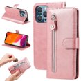 thumbnail image 1 of SaniMore Case for iPhone 15 Pro Max (6.7" 2023), Zipper Wallet Pocket Caed Slots Retro PU Leather Shockproof Drop-proof Flip Kickstand All-around Protective Shell, Rosegold, 1 of 11