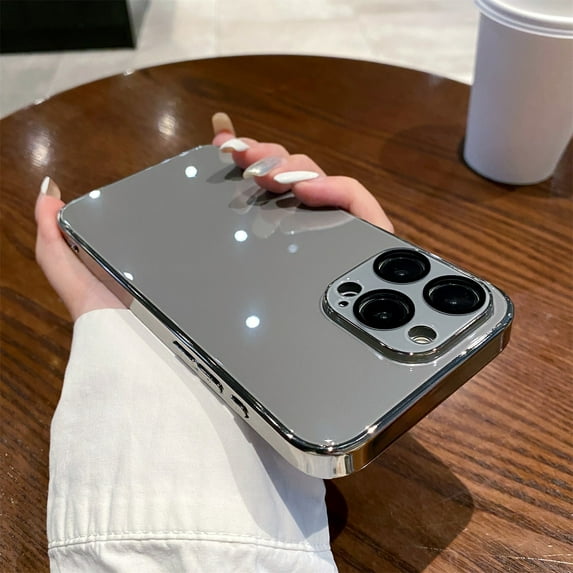 SaniMore Case for iPhone 15 Pro Max, Mirror Plated Glass Cover Lens Full Protection Slim Lightweight Stylish for Women Men for iPhone 15 Pro Max (6.7" 2023), Gray