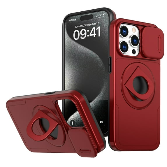 SaniMore Case for iPhone 15 Pro Max, Slidng Camera Window with Kickstand Holder, Magnetic Car Mount, Function Slim Fit Protection Shockproof Anti-fall Magnetic Cover for iPhone 15 Pro Max, Red
