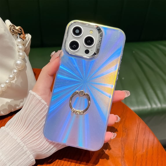 SaniMore Case for iPhone 15 Pro with Metal Rotating Kickstand, Electroplating Laser Frosted Stylish for Girls Women Slim Lightweight Shockproof Anti-fall Shell for iPhone 15 Pro, B-Flash
