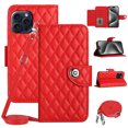 thumbnail image 1 of SaniMore Case for iPhone 15 Pro, PU Leather 3D Lattice Stylish for Girls Crossbody Lanyard Flip Kickstand Card Slots Cash Pocket Magnetic Clasp Full Body Protective Shockproof Wallet Shell, Red, 1 of 7