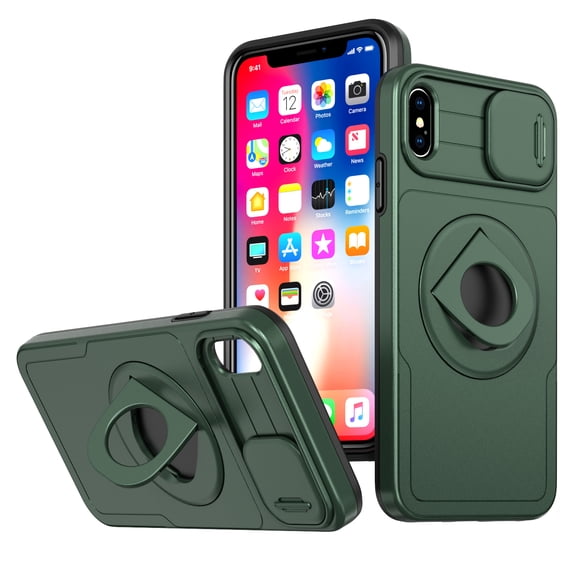 SaniMore Case for iPhone X/XS, Slidng Camera Window with Kickstand Holder, Magnetic Car Mount, Function Slim Fit Protection Shockproof Anti-fall Magnetic Cover for iPhone X/XS, Darkgreen