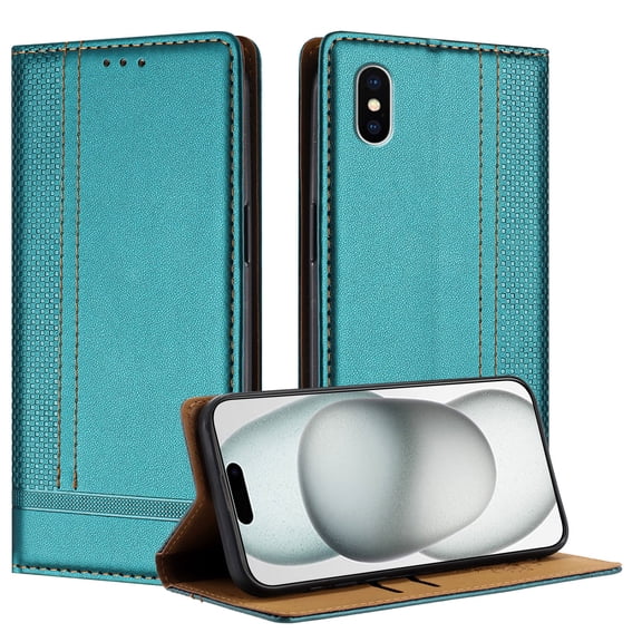 SaniMore Case for iPhone X/XS, Wear-resistant PU Leather Retro Durable TPU Shell Flip Folio Stand, Full Body Protection Magnetic Clasp Business Shell for iPhone X/XS(6.1" 2018), Green
