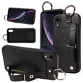 thumbnail image 1 of SaniMore Case for iPhone XR, PU Leather Durable [Back Card Slots] Wristlet Kickstand Buckle Protective Bumper Cover Shockproof Anti-fall/Anti-scratch for Ladies, Black, 1 of 10