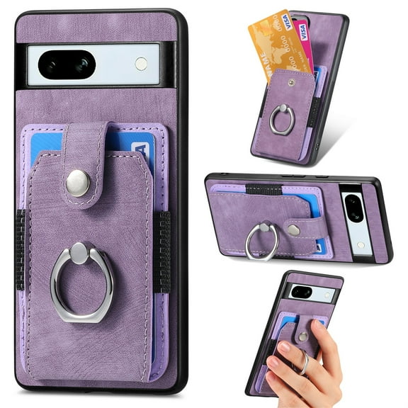 SaniMore Compatible with Google Pixel 6A Case, Wallet Stand Elastic Credit Card Slot Magnetic Car Mount Ring Holder Premium PU Leather Protection Cover for Google Pixel 6A 6.1-inch, Purple