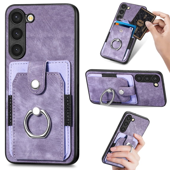 SaniMore Compatible with Samsung Galaxy S23 Plus Case, Wallet Stand Elastic Credit Card Slot Magnetic Car Mount Ring Holder Premium PU Leather Protection Cover for Galaxy S23 Plus 6.6-inch, Purple
