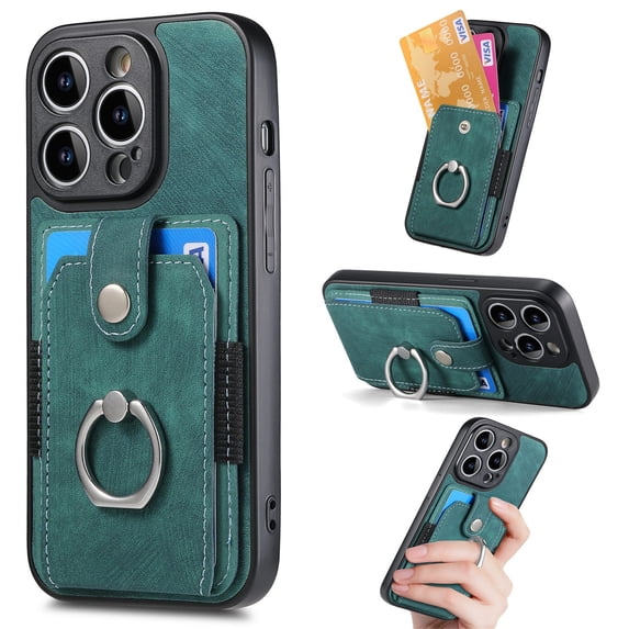 SaniMore Compatible with iPhone 13 Pro Max Case, Wallet Stand Elastic Credit Card Slot Magnetic Car Mount Ring Holder Premium PU Leather Protection Cover for iPhone 13 Pro Max 6.7-inch, Green