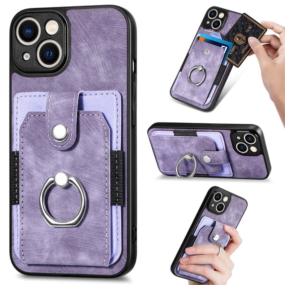 SaniMore Compatible with iPhone 14 Plus Case, Wallet Stand Elastic Credit Card Slot Magnetic Car Mount Ring Holder Premium PU Leather Protection Cover for iPhone 14 Plus 6.7-inch, Purple