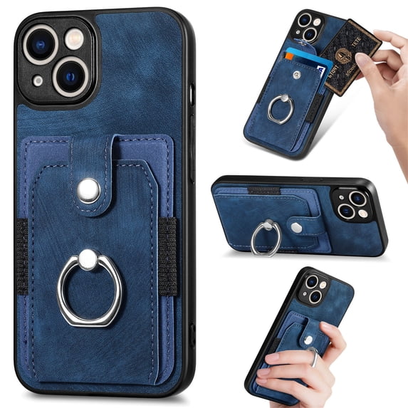 SaniMore Compatible with iPhone 14 Plus Case, Wallet Stand Elastic Credit Card Slot Magnetic Car Mount Ring Holder Premium PU Leather Protection Cover for iPhone 14 Plus 6.7-inch, Blue