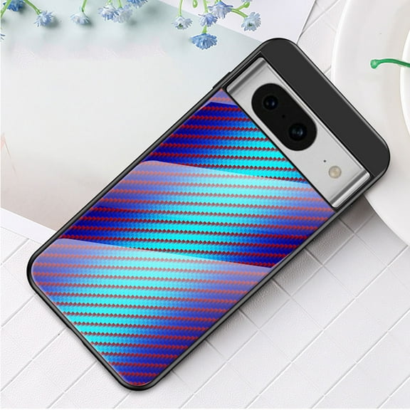SaniMore Cover Compatible with Google Pixel 7A 6.1" 2023, Rugged Carbon Fiber Glass Backplane Shockproof TPU Bumper Luxury Eye-catching Anti-drop Heavy Duty Protective Cover, Blue
