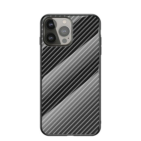 SaniMore Cover for iPhone 15 Pro (6.1" 2023), Rugged Carbon Fiber Glass Backplane Shockproof TPU Bumper Luxury Eye-catching Anti-drop Heavy Duty Protective Cover, Black