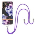 thumbnail image 1 of SaniMore Crossbody Design Case for Samsung Galaxy A14 5G (6.6" 2022), Adjustable Shoulder Strap Shockproof TPU Silicone Floral Back Cover for Girls Women [Slim Lightweight] Cord Cover, Purple Flower, 1 of 7