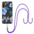 thumbnail image 1 of SaniMore Crossbody Design Case for Samsung Galaxy A14 5G (6.6" 2022), Adjustable Shoulder Strap Shockproof TPU Silicone Floral Back Cover for Girls Women [Slim Lightweight] Cord Cover, Blue Flower, 1 of 7