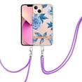 thumbnail image 1 of SaniMore Crossbody Design Case for iPhone 15 (6.1" 2023), Adjustable Shoulder Strap Shockproof TPU Silicone Floral Back Cover for Girls Women [Ultra-slim Lightweight] Cord Cover, Blue Peony, 1 of 5