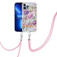 thumbnail image 1 of SaniMore Crossbody Design Case for iPhone 15 Pro (6.1" 2023), Adjustable Shoulder Strap Shockproof TPU Silicone Floral Back Cover for Girls Women [Ultra-slim Lightweight] Cord Cover, Purple Peony, 1 of 5