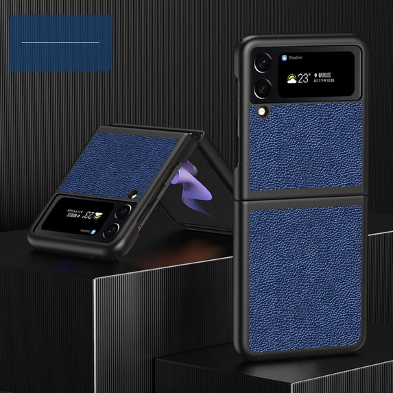 SaniMore Designed for Samsung Galaxy Z Flip 4 Folding Case 6.7-inch, for Galaxy Z Flip 4 Lens Protection PU Leather + Hard PC Anti-Drop Slim All-inclusive Protecitve Cover, Blue