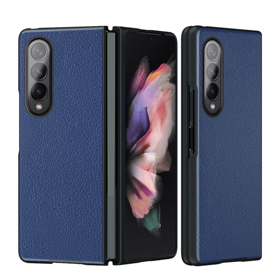SaniMore Designed for Samsung Galaxy Z Fold 3 Folding Case 7.6-inch, for Galaxy Z Fold 3 Lens Protection PU Leather + Hard PC Anti-Drop Slim All-inclusive Protecitve Cover, Blue
