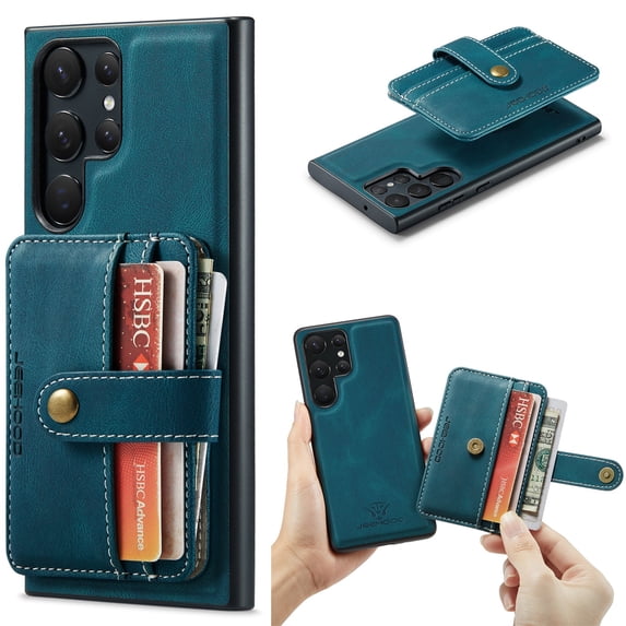 SaniMore Detachable Wallet for Samsung Galaxy S22 Ultra Case, Powerful Magnetic PU Leather 2-in-1 Functional RFID Blocking Cover with Card Slot Shockproof Protective Shell for S22 Ultra, Blue