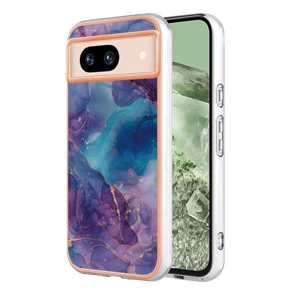 SaniMore Electroplated Marble Case for Google Pixel 7A, Shockproof Protection Cover Support Magnetic Wireless Charging Soft TPU Bumper Transparent Ultra-Slim for Google Pixel 7A, Purple