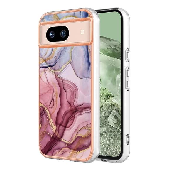SaniMore Electroplated Marble Case for Google Pixel 8 Pro, Shockproof Protection Cover Support Magnetic Wireless Charging Soft TPU Bumper Transparent Ultra-Slim for Google Pixel 8 Pro, Rose