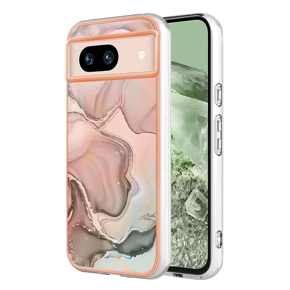 SaniMore Electroplated Marble Case for Google Pixel 8, Shockproof Protection Cover Support Magnetic Wireless Charging Soft TPU Bumper Transparent Ultra-Slim for Google Pixel 8, Gold