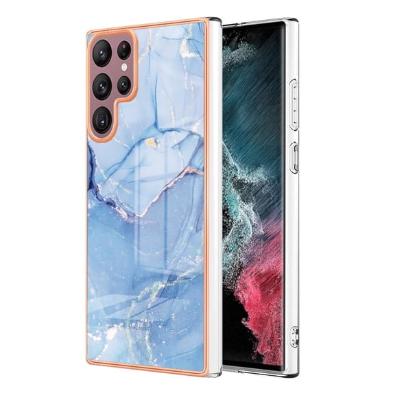 SaniMore Electroplated Marble Case for Samsung Galaxy S22 Ultra, Shockproof Protection Cover Support Magnetic Wireless Charging Soft TPU Bumper Transparent Ultra-Slim for Samsung S22 Ultra, Blue