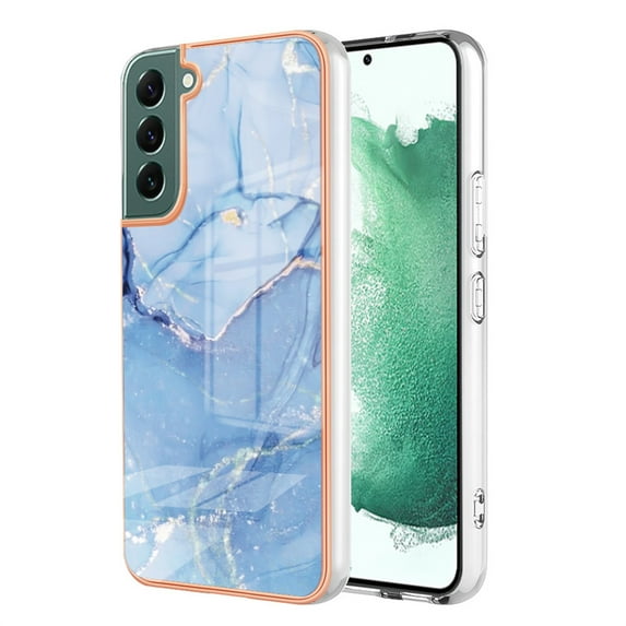 SaniMore Electroplated Marble Case for Samsung Galaxy S24 Plus, Shockproof Protection Cover Support Magnetic Wireless Charging Soft TPU Bumper Transparent Ultra-Slim for Samsung S24 Plus, Blue
