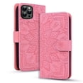 thumbnail image 1 of SaniMore Embossing Flip Wallet Case for iPhone 13 Pro, [RFID Blocking] PU Leather Cover with Card Holder & Kickstand Wrist Strap Magnetic Clasp All-Inclusive Protective Shell, Pink, 1 of 8