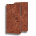 thumbnail image 1 of SaniMore Embossing Flip Wallet Case for iPhone 13, [RFID Blocking] PU Leather Cover with Card Holder & Kickstand Wrist Strap Magnetic Clasp All-Inclusive Protective Shell, Brown, 1 of 5