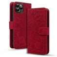thumbnail image 1 of SaniMore Embossing Flip Wallet Case for iPhone 14 Pro, [RFID Blocking] PU Leather Cover with Card Holder & Kickstand Wrist Strap Magnetic Clasp All-Inclusive Protective Shell, Red, 1 of 8