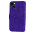 thumbnail image 1 of SaniMore Embossing Flip Wallet Case for iPhone 15 Plus, [RFID Blocking] PU Leather Cover with Card Holder & Kickstand Wrist Strap Magnetic Clasp All-Inclusive Protective Shell, Purple, 1 of 4