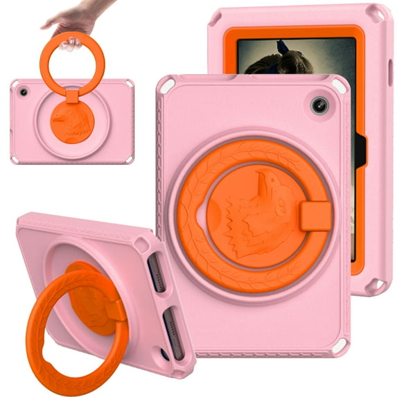 SaniMore for Fire 7 2022 7.0 inch Case, Kid-friendly Shockproof EVA Backplane Two-layer Protective Case 360° Rotating Kickstand Holder Anti-fall Fashion Csae For Fire 7 12th Gen 2022, Pink