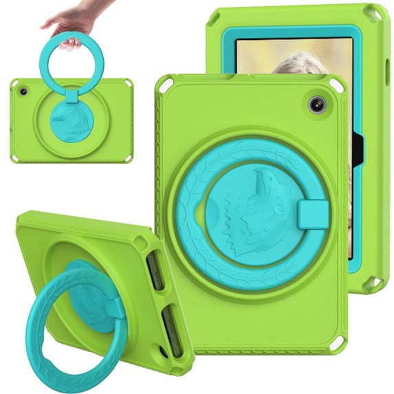 SaniMore for Fire 7 2022 7.0 inch Case, Kid-friendly Shockproof EVA Backplane Two-layer Protective Case 360° Rotating Kickstand Holder Anti-fall Fashion Csae For Fire 7 12th Gen 2022, Green