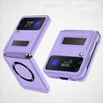thumbnail image 1 of SaniMore Folding Case for Samsung Galaxy Z Flip 4, PU Leather Hard PC Magnetic Wireless Charging Cover with Invisible Kickstand Shockproof Military Grade Protection Cover for Samsung Z Flip 4, Purple, 1 of 11