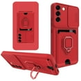 thumbnail image 1 of SaniMore For Samsung Galaxy S22 Plus Case with Crossbody Strap & Card Holder Ring Kickstand Liquid Silicone Shockproof Slide Lens Camera Protective Magnetic Case for Galaxy S22 Plus 6.6", Red, 1 of 6