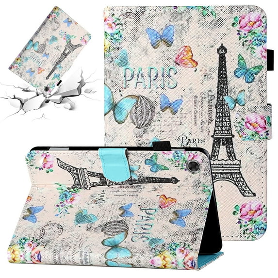 SaniMore Full Protective Case for Samsung Galaxy Tab A8 Case 10.5" 2022 SM-X200/X205, PU Leather Case Magnetic Clasp Card Slot Pen Holder Anti-slip Strip Auto Wake/Sleep Kickstand Case, Flower Tower