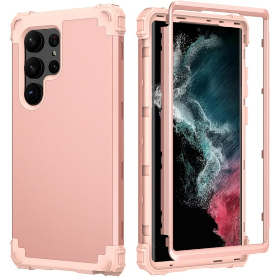 SaniMore Galaxy S23 Ultra Case, Shockproof Heavy Duty Hard Plastic + Soft Silicone Rubber Bumper Hybrid Dual-Layer Protective Case for Samsung Galaxy S23 Ultra 5G (6.8") 2023, Rosegold