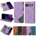 thumbnail image 1 of SaniMore for Google Pixel 6 Pro Case with Card Slot, Line Stitching Metal Button Zipper Wallet PU Leather Cover with Folio Flip Kickstand + Hand Strap Shockproof Protective Shell, Purple, 1 of 7