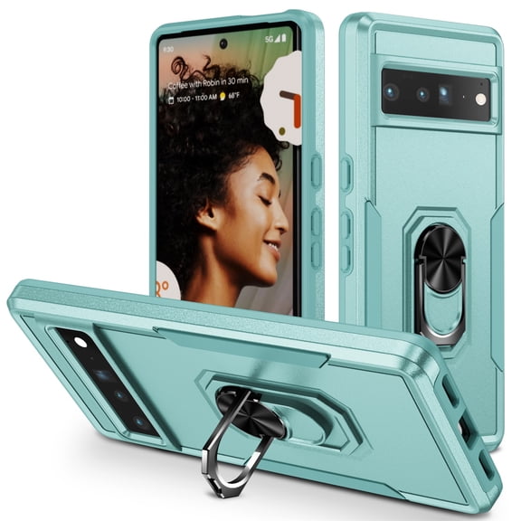 SaniMore for Google Pixel 6 Pro Magnetic Case Support Wireless Charging, Rugged PC & TPU Bumpers Cover with Car Mount & 360° Rotatable Ring Kickstand Military Grade Drop Protective Shell, Green