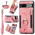 thumbnail image 1 of SaniMore for Google Pixel 6 Wallet Case, [RFID Blocking] Elastic Card Slot Vehicle Magnetic PU Leather Ring Holder & Lanyard Stand Money Pocket Protective Cover for Google Pixel 6, Pink, 1 of 12