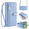 thumbnail image 1 of SaniMore for Google Pixel 6A Case, with Kickstand [Shoulder & Wrist Strap] Flip Zipper Wallet Cash & Card Slots PU Leather TPU Interior Full Body Protection for Google Pixel 6A, Blue, 1 of 8
