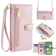 thumbnail image 1 of SaniMore for Google Pixel 6A Case, with Kickstand [Shoulder & Wrist Strap] Flip Zipper Wallet Cash & Card Slots PU Leather TPU Interior Full Body Protection for Google Pixel 6A, Pink, 1 of 8